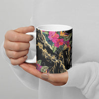 Hawaiian and Japanese Culture Ceramic Mug Crane Sakura Hibiscus Tropical Vibes