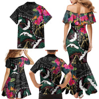 Hawaiian and Japanese Culture Family Matching Mermaid Dress and Hawaiian Shirt Crane Sakura Hibiscus Tropical Vibes LT14 - Polynesian Pride