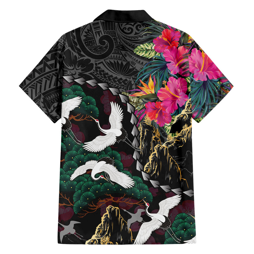 Hawaiian and Japanese Culture Family Matching Puletasi and Hawaiian Shirt Crane Sakura Hibiscus Tropical Vibes LT14 - Polynesian Pride
