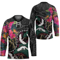 Hawaiian and Japanese Culture Hockey Jersey Crane Sakura Hibiscus Tropical Vibes