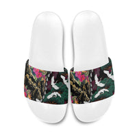 Hawaiian and Japanese Culture Slide Sandals Crane Sakura Hibiscus Tropical Vibes