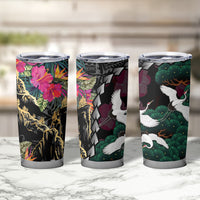 Hawaiian and Japanese Culture Tumbler Cup Crane Sakura Hibiscus Tropical Vibes