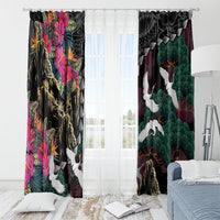 Hawaiian and Japanese Culture Window Curtain Crane Sakura Hibiscus Tropical Vibes