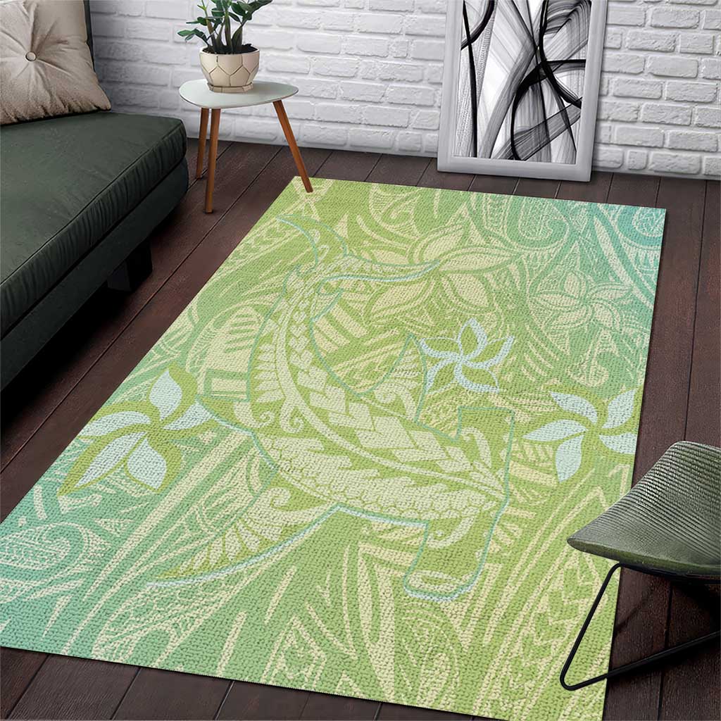 Baby Green Gradient Polynesia Area Rug Hawaiian Tribal Hammerhead Shark Tattoo