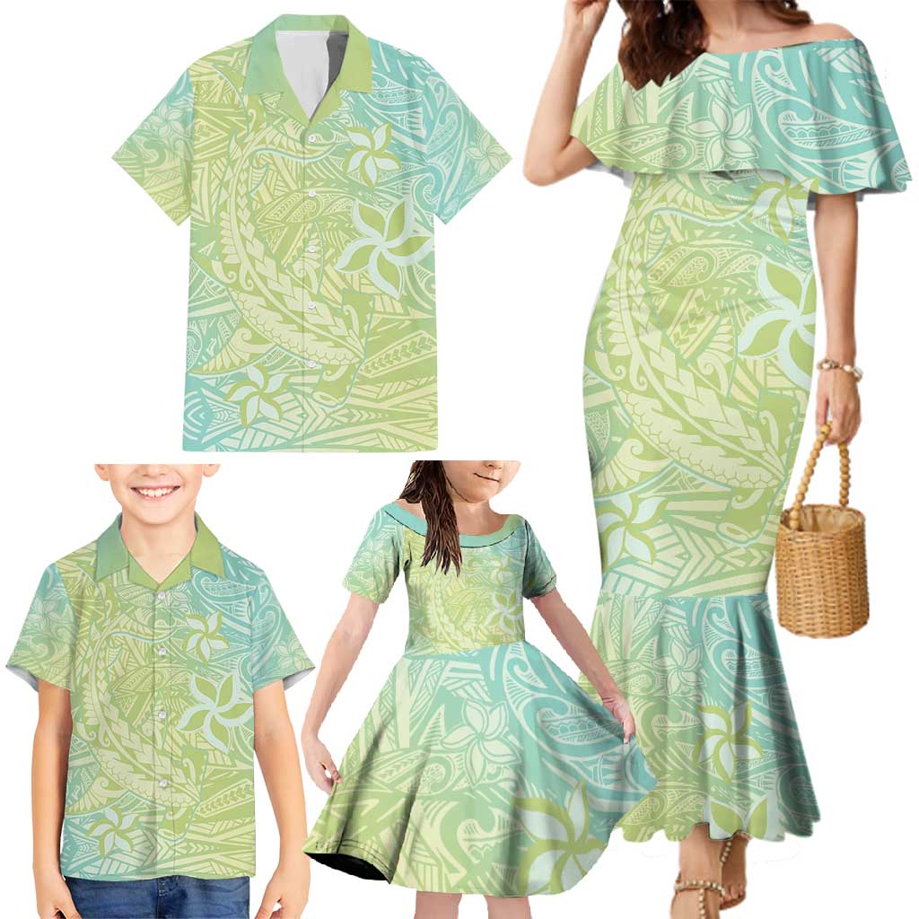Baby Green Gradient Polynesia Family Matching Mermaid Dress and Hawaiian Shirt Hawaiian Tribal Hammerhead Shark Tattoo LT14 - Polynesian Pride