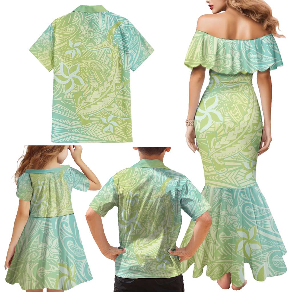 Baby Green Gradient Polynesia Family Matching Mermaid Dress and Hawaiian Shirt Hawaiian Tribal Hammerhead Shark Tattoo LT14 - Polynesian Pride