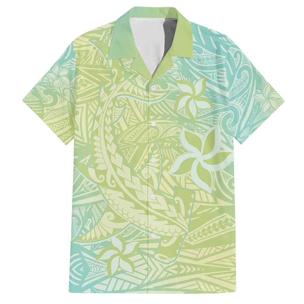 Baby Green Gradient Polynesia Family Matching Off Shoulder Maxi Dress and Hawaiian Shirt Hawaiian Tribal Hammerhead Shark Tattoo