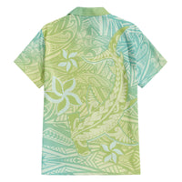 Baby Green Gradient Polynesia Family Matching Off Shoulder Short Dress and Hawaiian Shirt Hawaiian Tribal Hammerhead Shark Tattoo