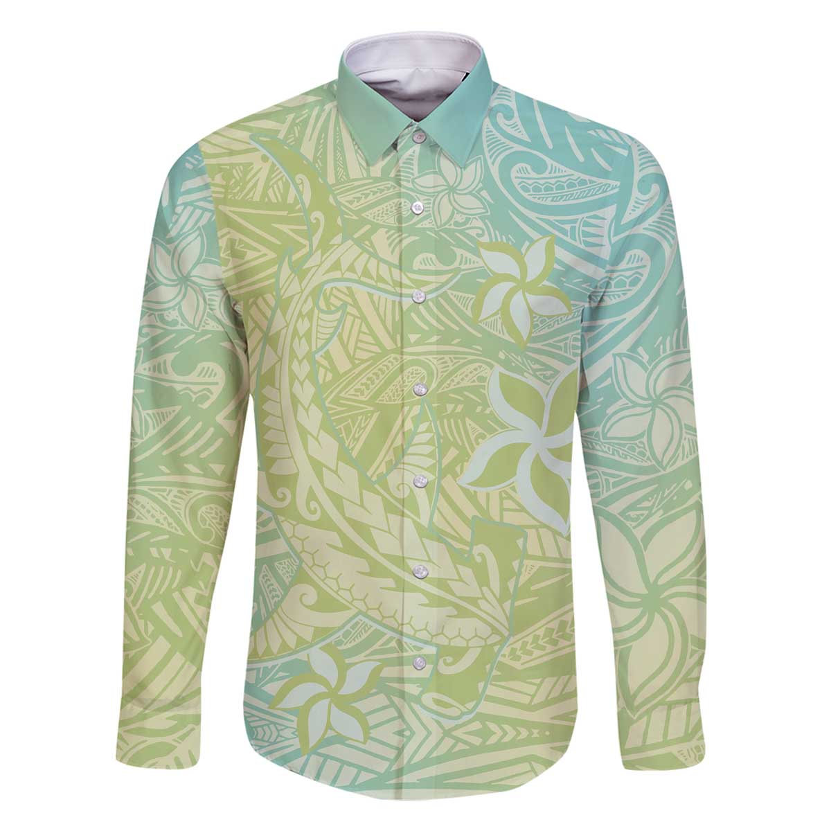 Baby Green Gradient Polynesia Family Matching Off Shoulder Short Dress and Hawaiian Shirt Hawaiian Tribal Hammerhead Shark Tattoo