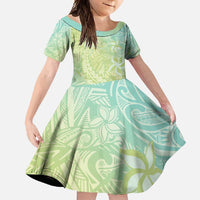 Baby Green Gradient Polynesia Family Matching Short Sleeve Bodycon Dress and Hawaiian Shirt Hawaiian Tribal Hammerhead Shark Tattoo LT14 Daughter's Dress Baby Green - Polynesian Pride