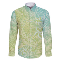 Baby Green Gradient Polynesia Family Matching Summer Maxi Dress and Hawaiian Shirt Hawaiian Tribal Hammerhead Shark Tattoo LT14 Dad's Shirt - Long Sleeve Baby Green - Polynesian Pride