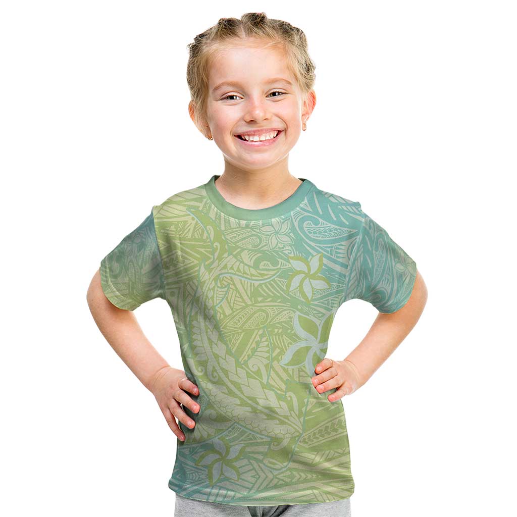 Baby Green Gradient Polynesia Kid T Shirt Hawaiian Tribal Hammerhead Shark Tattoo