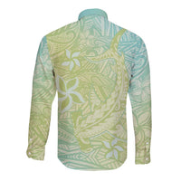 Baby Green Gradient Polynesia Long Sleeve Button Shirt Hawaiian Tribal Hammerhead Shark Tattoo