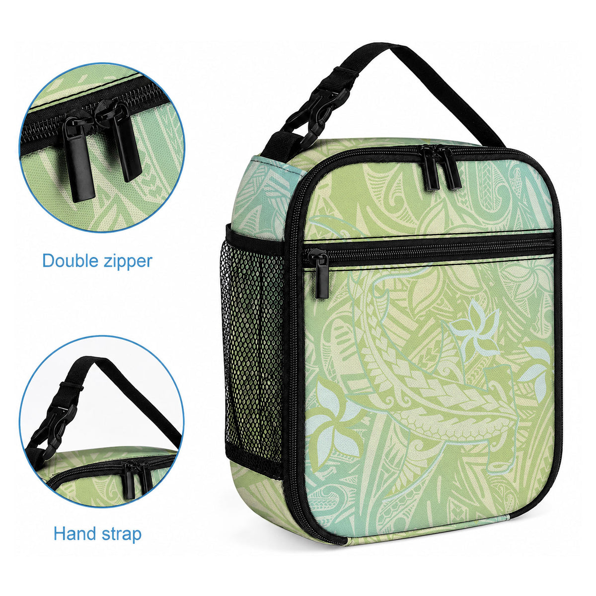 Baby Green Gradient Polynesia Lunch Bag Hawaiian Tribal Hammerhead Shark Tattoo