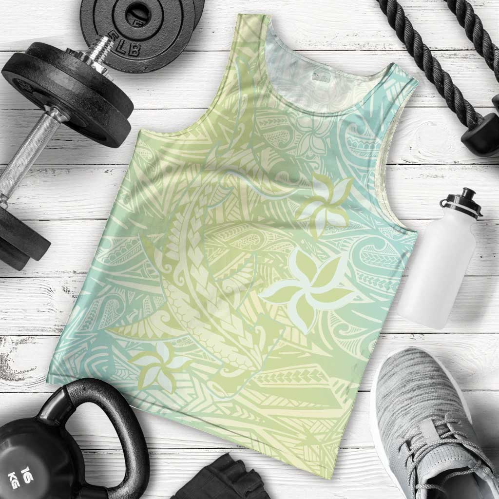 Baby Green Gradient Polynesia Men Tank Top Hawaiian Tribal Hammerhead Shark Tattoo