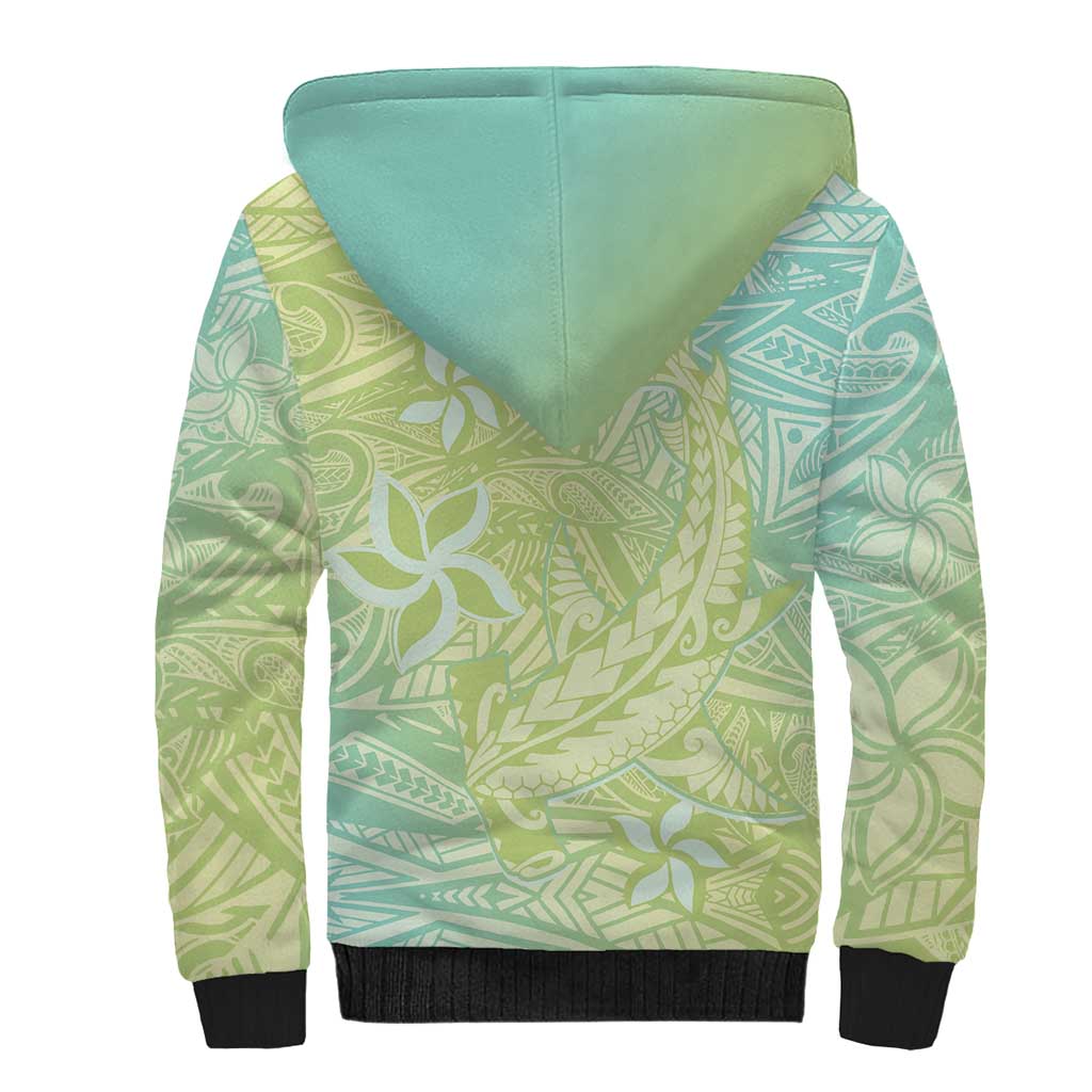Baby Green Gradient Polynesia Sherpa Hoodie Hawaiian Tribal Hammerhead Shark Tattoo