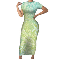 Baby Green Gradient Polynesia Short Sleeve Bodycon Dress Hawaiian Tribal Hammerhead Shark Tattoo