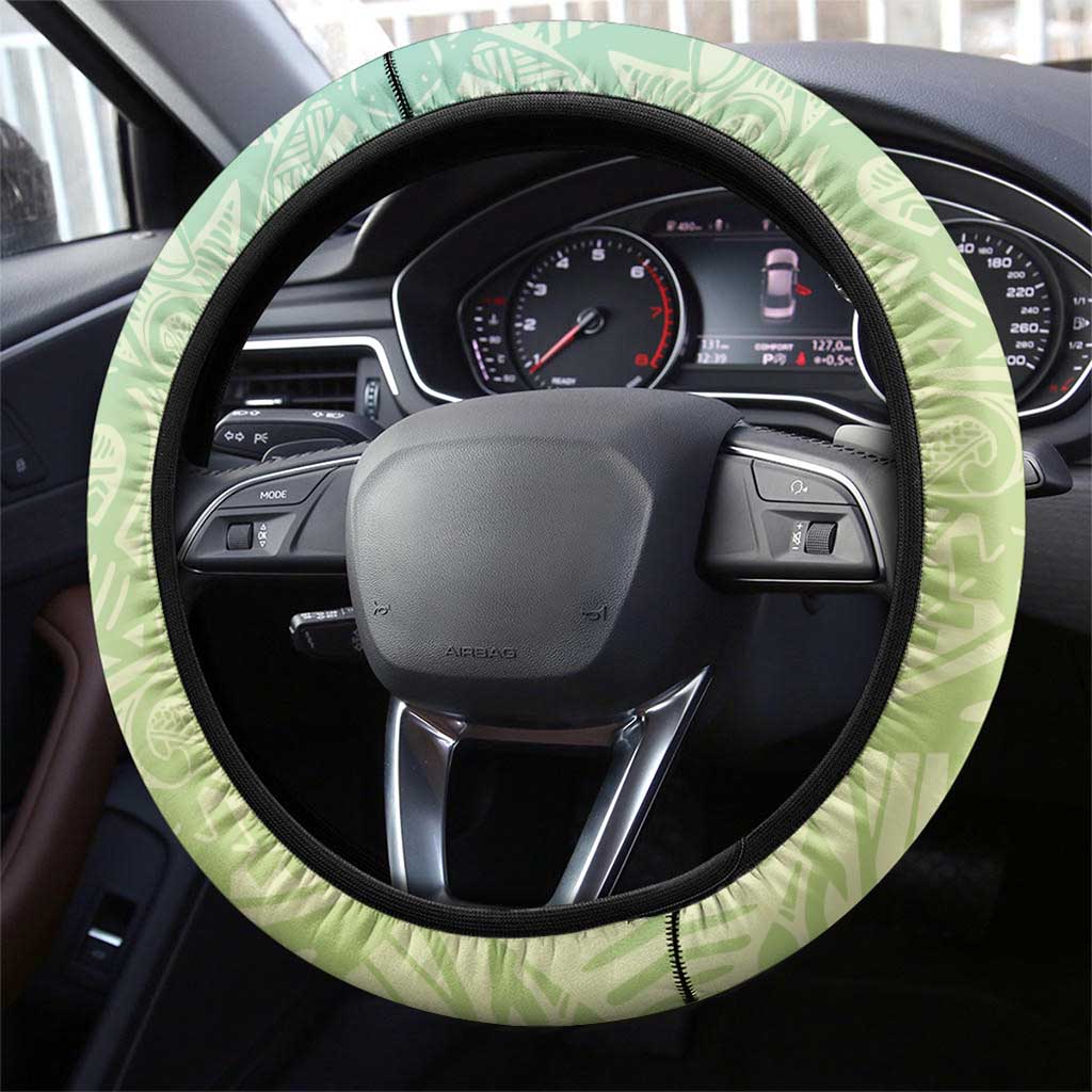Baby Green Gradient Polynesia Steering Wheel Cover Hawaiian Tribal Hammerhead Shark Tattoo