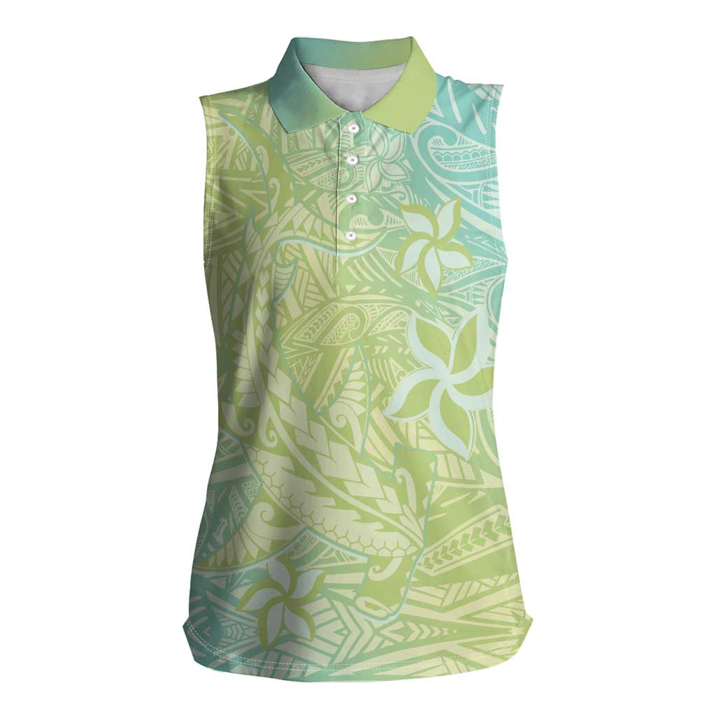 Baby Green Gradient Polynesia Women Sleeveless Polo Shirt Hawaiian Tribal Hammerhead Shark Tattoo