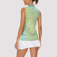Baby Green Gradient Polynesia Women Sleeveless Polo Shirt Hawaiian Tribal Hammerhead Shark Tattoo