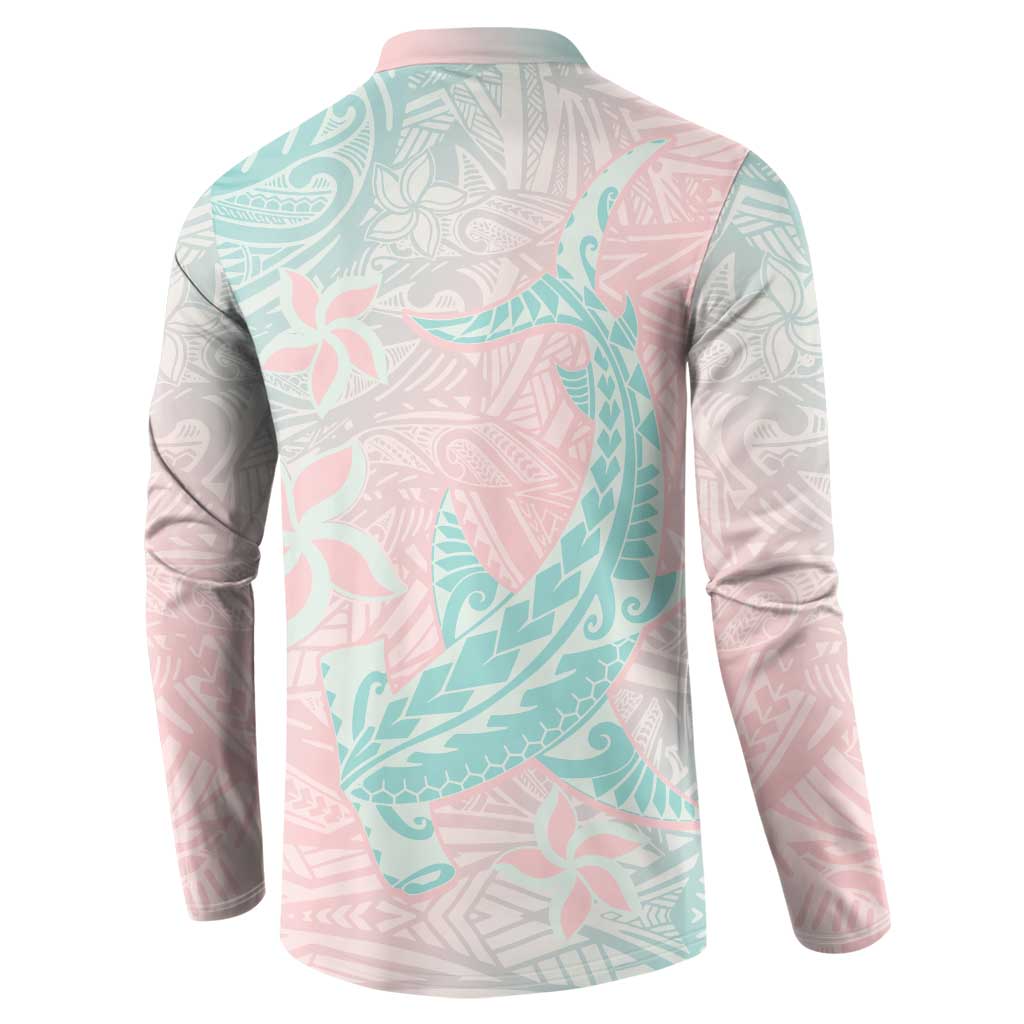Baby Pink Gradient Polynesia Button Sweatshirt Hawaiian Tribal Hammerhead Shark Tattoo