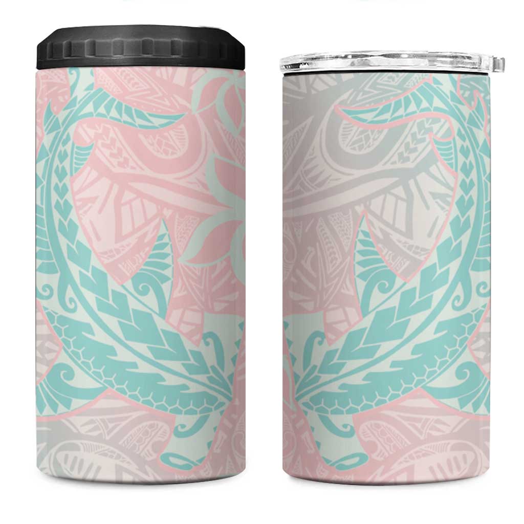 Baby Pink Gradient Polynesia 4 in 1 Can Cooler Tumbler Hawaiian Tribal Hammerhead Shark Tattoo