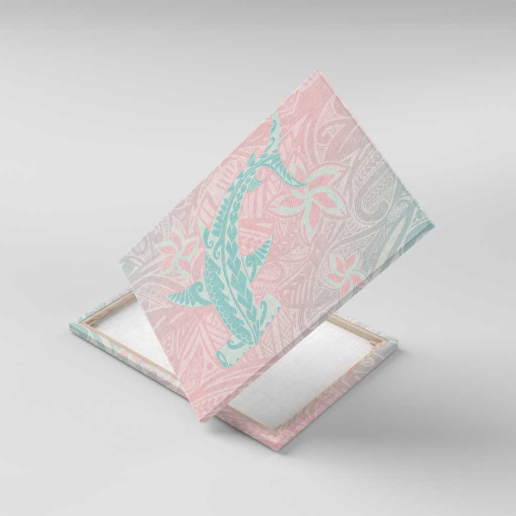 Baby Pink Gradient Polynesia Canvas Wall Art Hawaiian Tribal Hammerhead Shark Tattoo