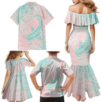 Baby Pink Gradient Polynesia Family Matching Mermaid Dress and Hawaiian Shirt Hawaiian Tribal Hammerhead Shark Tattoo LT14 - Polynesian Pride