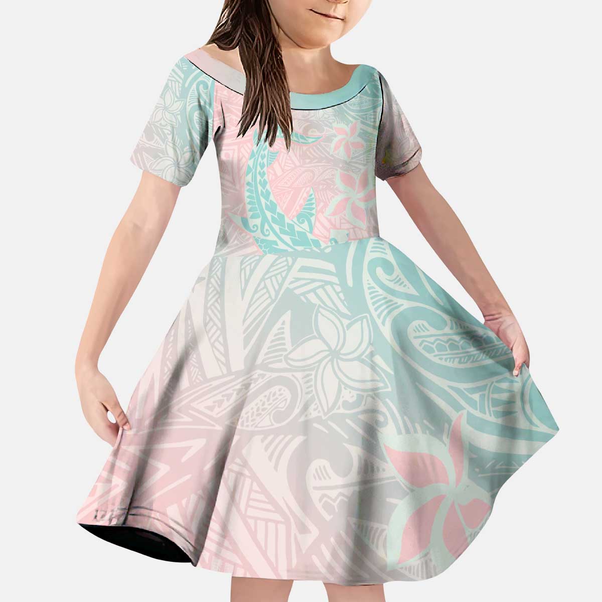 Baby Pink Gradient Polynesia Family Matching Puletasi and Hawaiian Shirt Hawaiian Tribal Hammerhead Shark Tattoo LT14 Daughter's Dress Baby Pink - Polynesian Pride