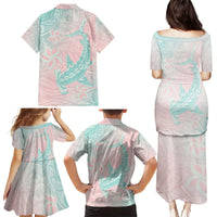 Baby Pink Gradient Polynesia Family Matching Puletasi and Hawaiian Shirt Hawaiian Tribal Hammerhead Shark Tattoo LT14 - Polynesian Pride