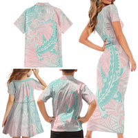 Baby Pink Gradient Polynesia Family Matching Short Sleeve Bodycon Dress and Hawaiian Shirt Hawaiian Tribal Hammerhead Shark Tattoo LT14 - Polynesian Pride
