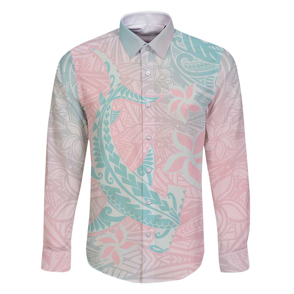 Baby Pink Gradient Polynesia Family Matching Summer Maxi Dress and Hawaiian Shirt Hawaiian Tribal Hammerhead Shark Tattoo LT14 Dad's Shirt - Long Sleeve Baby Pink - Polynesian Pride