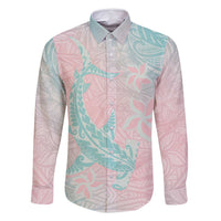 Baby Pink Gradient Polynesia Family Matching Summer Maxi Dress and Hawaiian Shirt Hawaiian Tribal Hammerhead Shark Tattoo LT14 Dad's Shirt - Long Sleeve Baby Pink - Polynesian Pride