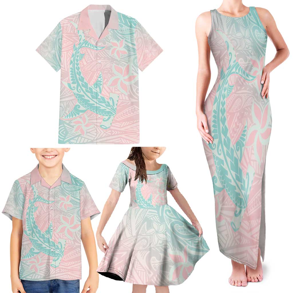 Baby Pink Gradient Polynesia Family Matching Tank Maxi Dress and Hawaiian Shirt Hawaiian Tribal Hammerhead Shark Tattoo