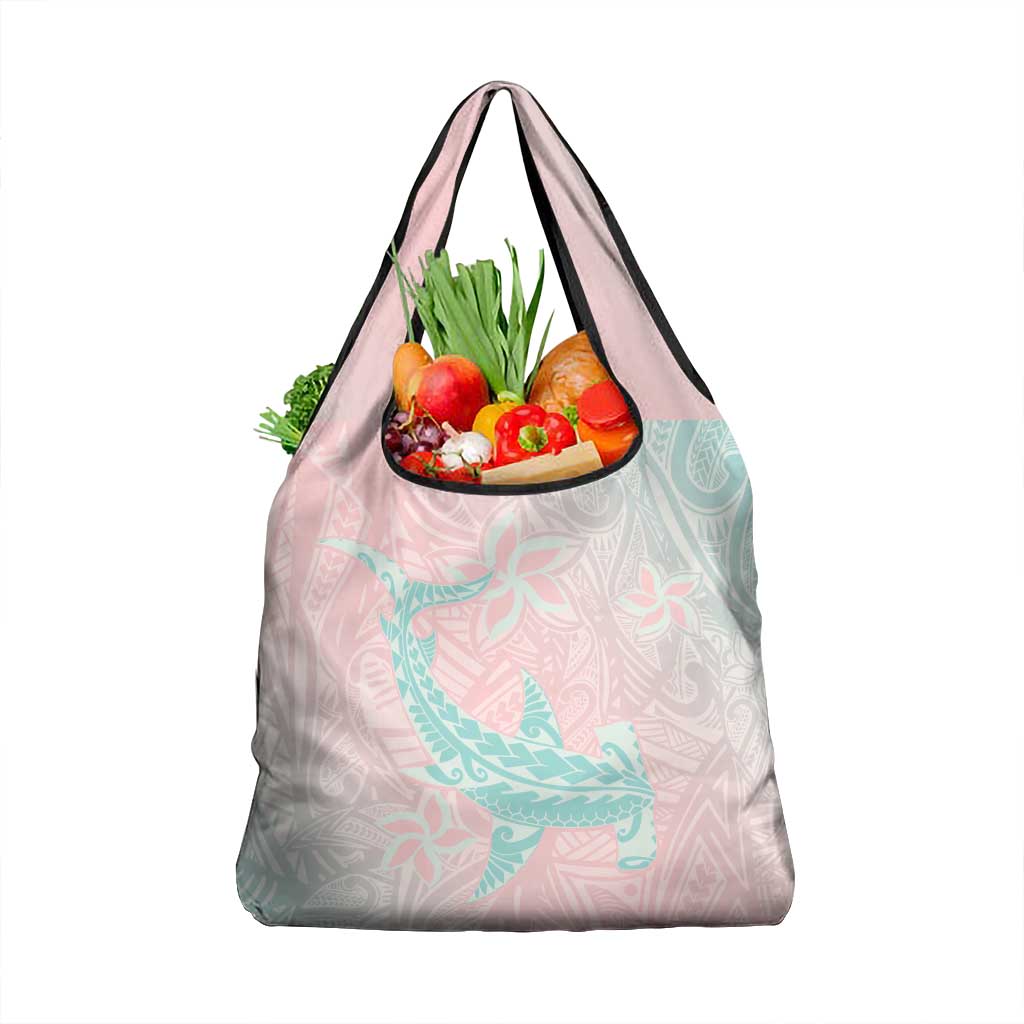 Baby Pink Gradient Polynesia Grocery Bag Hawaiian Tribal Hammerhead Shark Tattoo