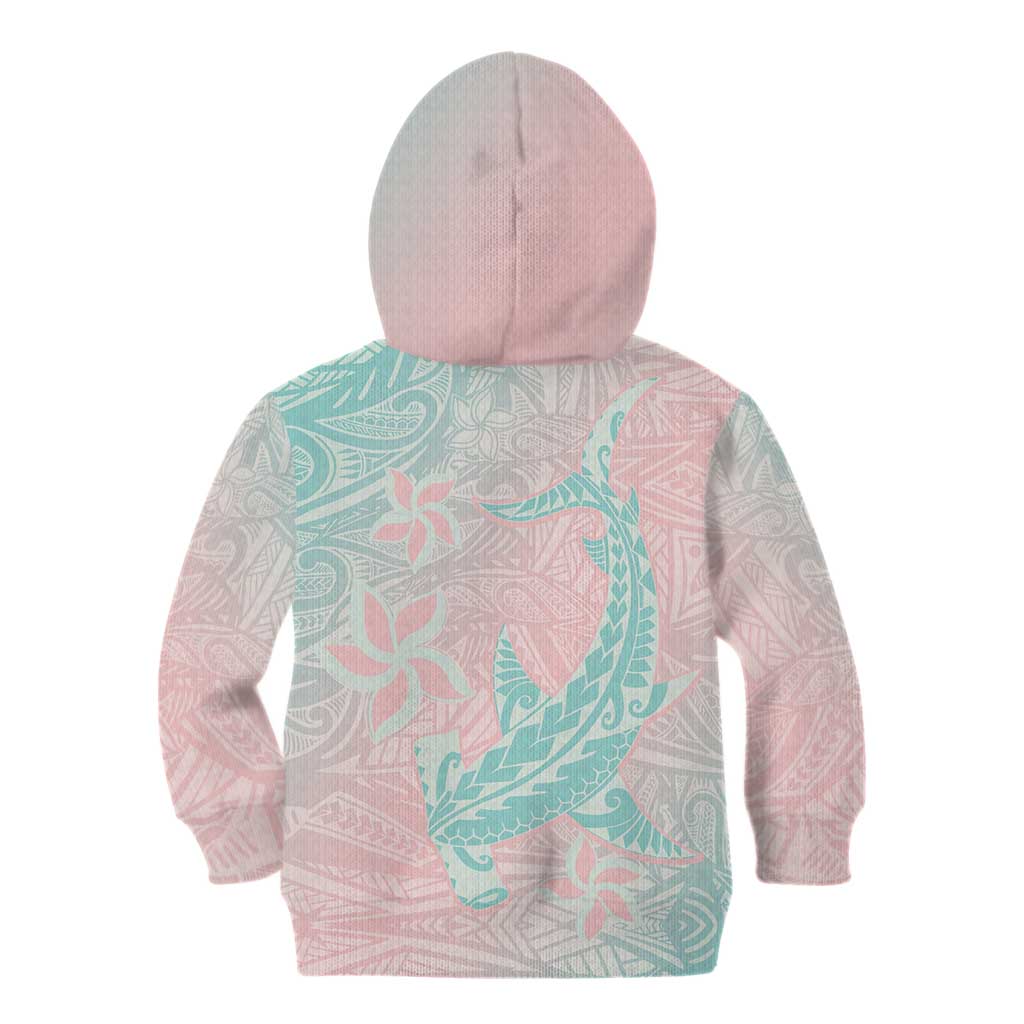 Baby Pink Gradient Polynesia Kid Hoodie Hawaiian Tribal Hammerhead Shark Tattoo