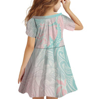 Baby Pink Gradient Polynesia Kid Short Sleeve Dress Hawaiian Tribal Hammerhead Shark Tattoo