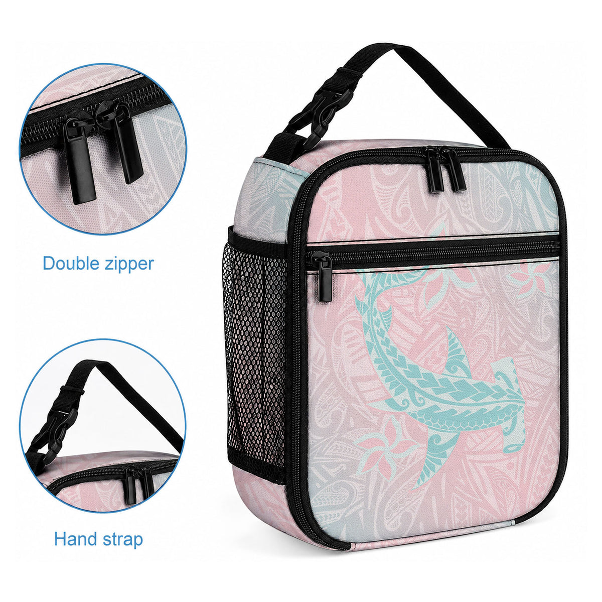 Baby Pink Gradient Polynesia Lunch Bag Hawaiian Tribal Hammerhead Shark Tattoo