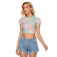 Baby Pink Gradient Polynesia Raglan Cropped T Shirt Hawaiian Tribal Hammerhead Shark Tattoo