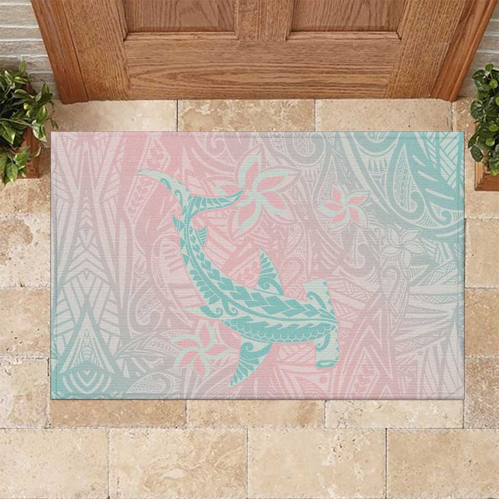 Baby Pink Gradient Polynesia Rubber Doormat Hawaiian Tribal Hammerhead Shark Tattoo