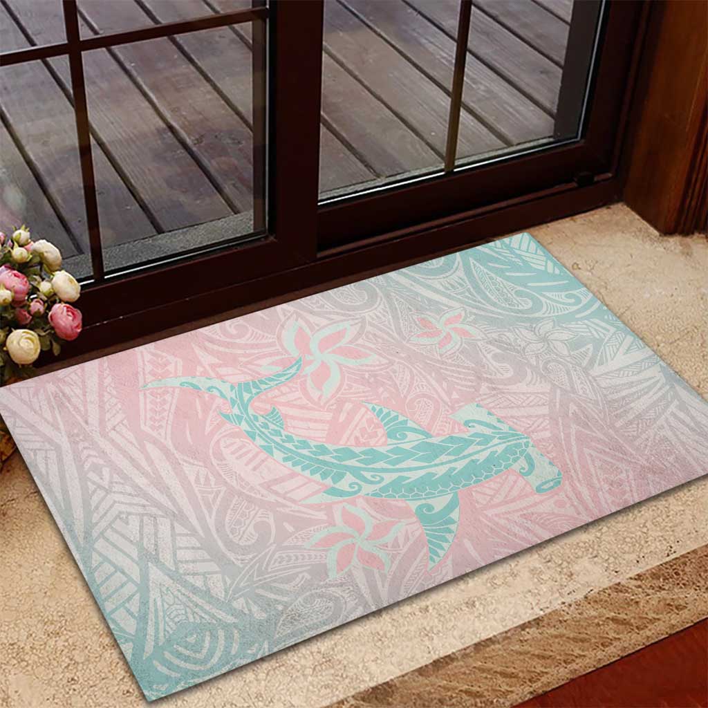 Baby Pink Gradient Polynesia Rubber Doormat Hawaiian Tribal Hammerhead Shark Tattoo