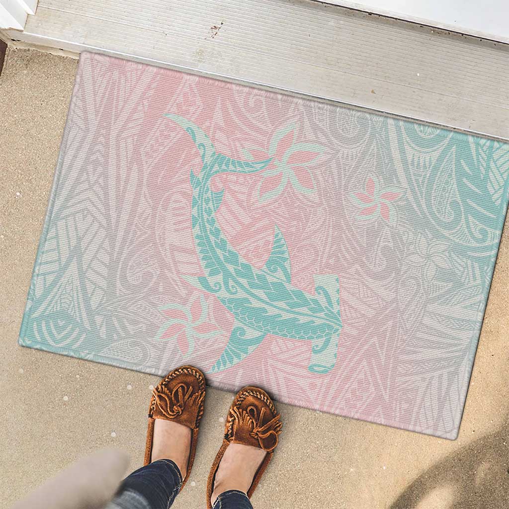 Baby Pink Gradient Polynesia Rubber Doormat Hawaiian Tribal Hammerhead Shark Tattoo
