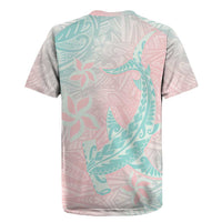 Baby Pink Gradient Polynesia Rugby Jersey Hawaiian Tribal Hammerhead Shark Tattoo