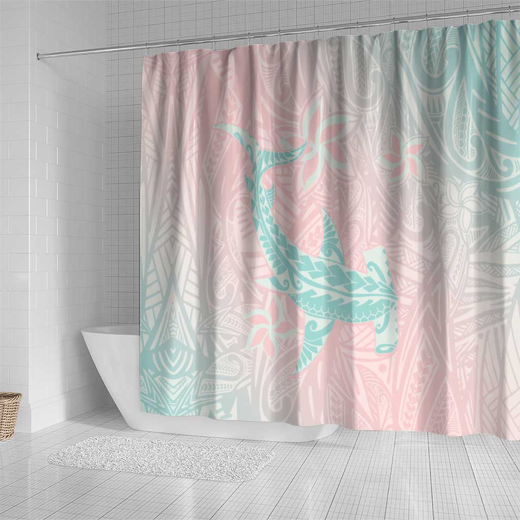 Baby Pink Gradient Polynesia Shower Curtain Hawaiian Tribal Hammerhead Shark Tattoo