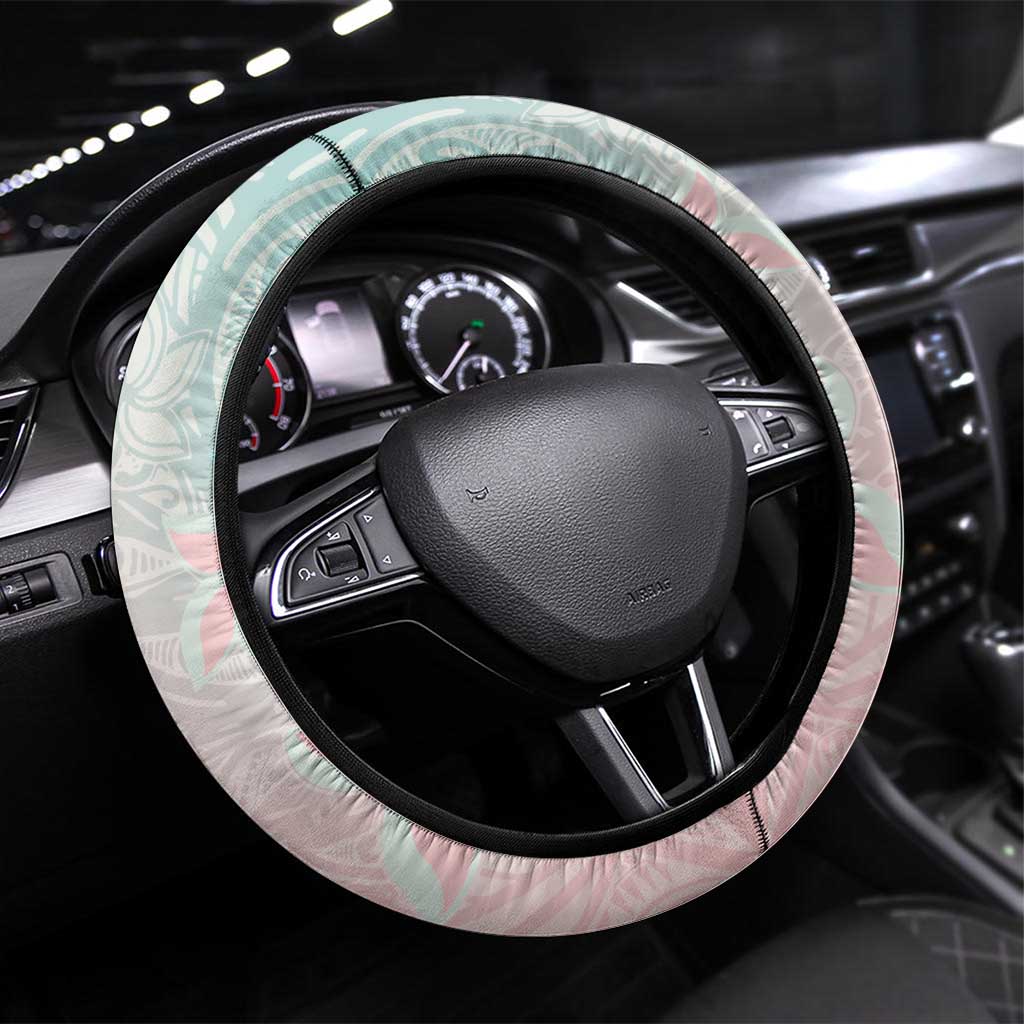 Baby Pink Gradient Polynesia Steering Wheel Cover Hawaiian Tribal Hammerhead Shark Tattoo