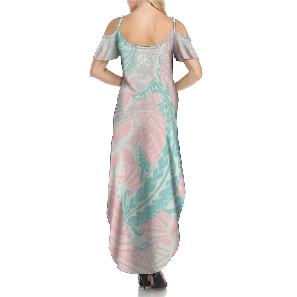 Baby Pink Gradient Polynesia Summer Maxi Dress Hawaiian Tribal Hammerhead Shark Tattoo
