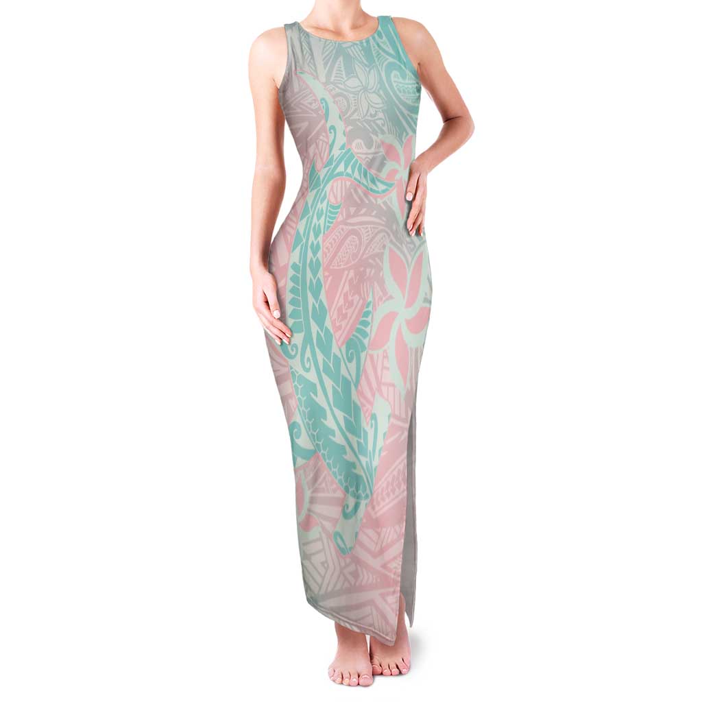 Baby Pink Gradient Polynesia Tank Maxi Dress Hawaiian Tribal Hammerhead Shark Tattoo