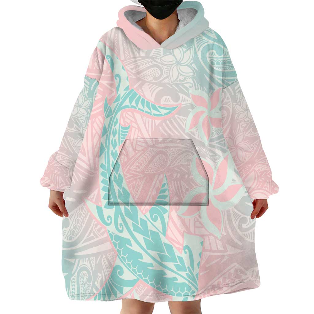 Baby Pink Gradient Polynesia Wearable Blanket Hoodie Hawaiian Tribal Hammerhead Shark Tattoo