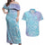 Baby Blue Gradient Polynesia Couples Matching Off Shoulder Maxi Dress and Hawaiian Shirt Hawaiian Tribal Hammerhead Shark Tattoo