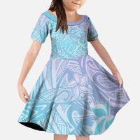 Baby Blue Gradient Polynesia Family Matching Long Sleeve Bodycon Dress and Hawaiian Shirt Hawaiian Tribal Hammerhead Shark Tattoo LT14 Daughter's Dress Baby Blue - Polynesian Pride